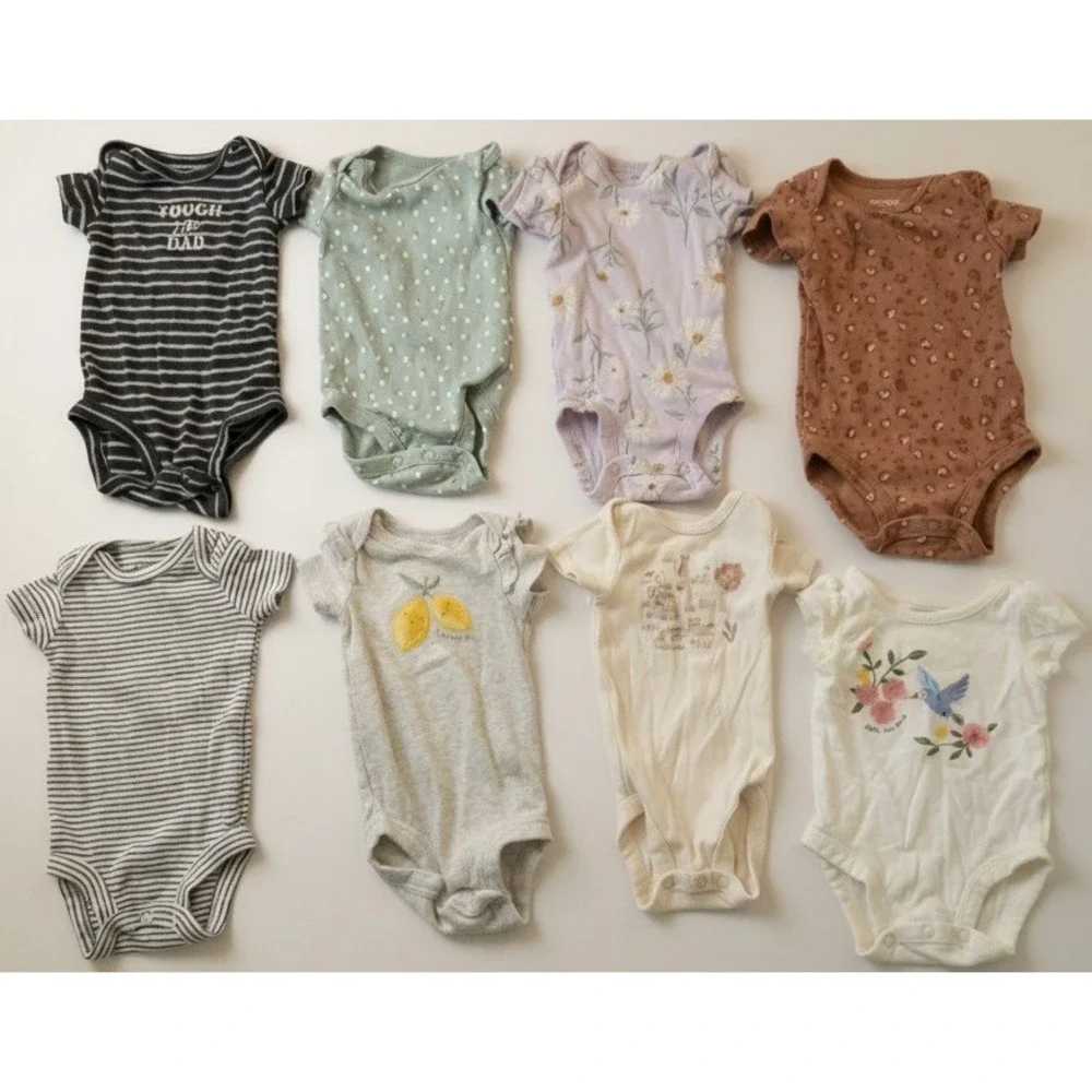 8 pc lot Newborn 0-3 month Baby Girl‎ 1 pc Short Long Sleeve Floral Pink White